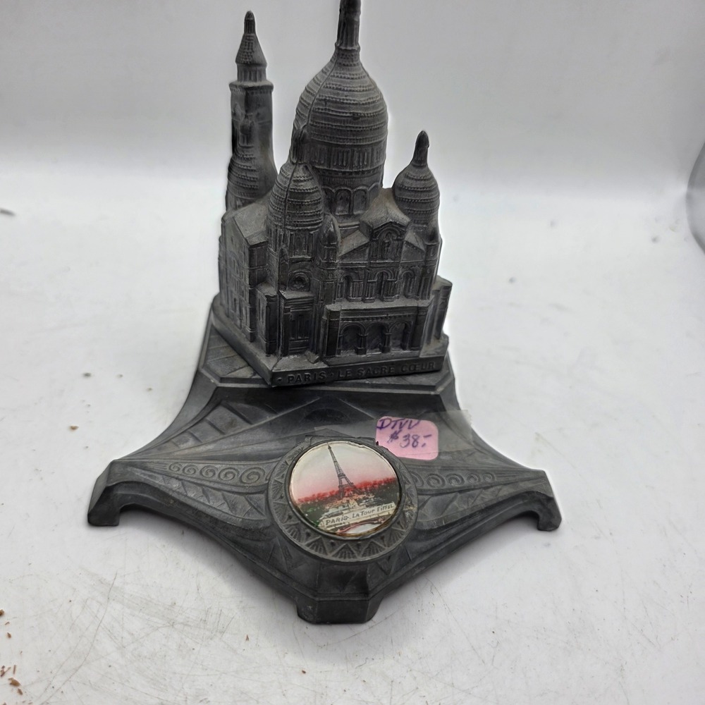 Antique Paris Sacre Coeur Eiffel Tower Souvenir Inkwell French Pot Metal